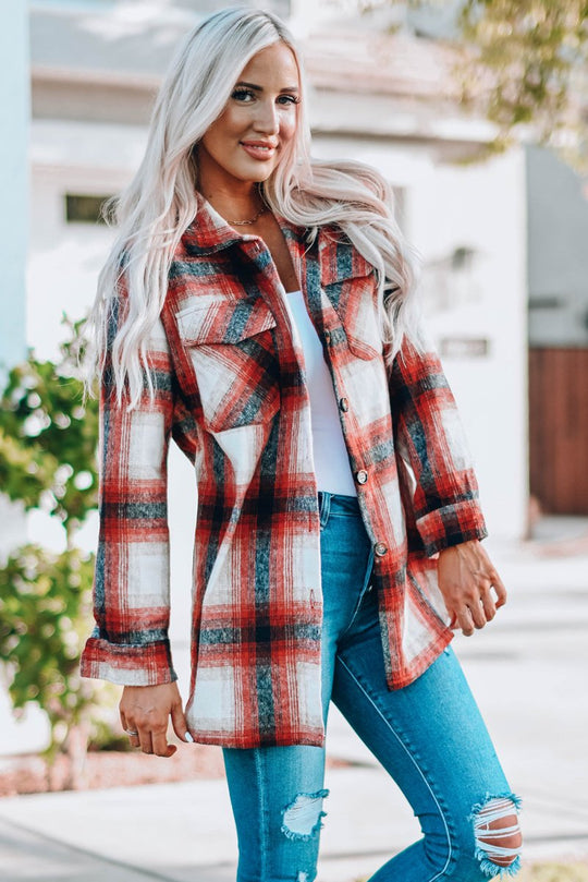 Plaid Red and Navy Shacket - Klazzi Fashion Boutique