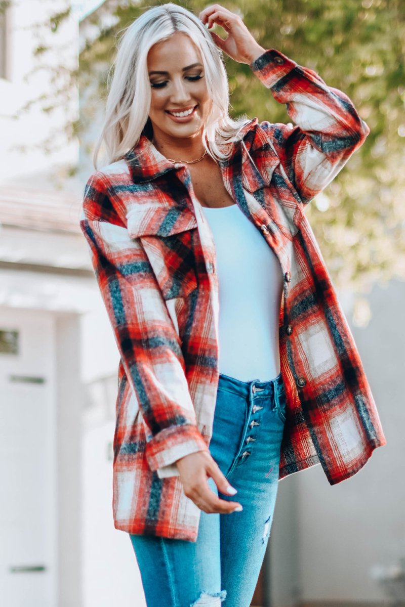 Plaid Red and Navy Shacket - Klazzi Fashion Boutique