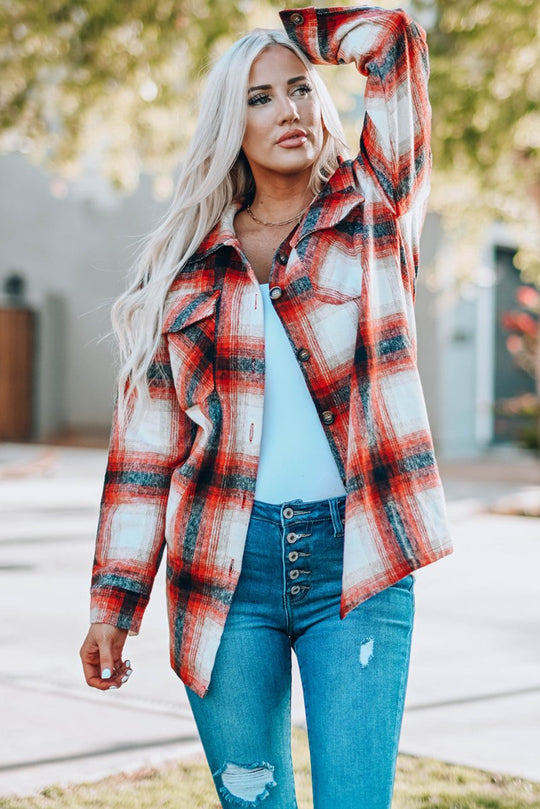 Plaid Red and Navy Shacket - Klazzi Fashion Boutique