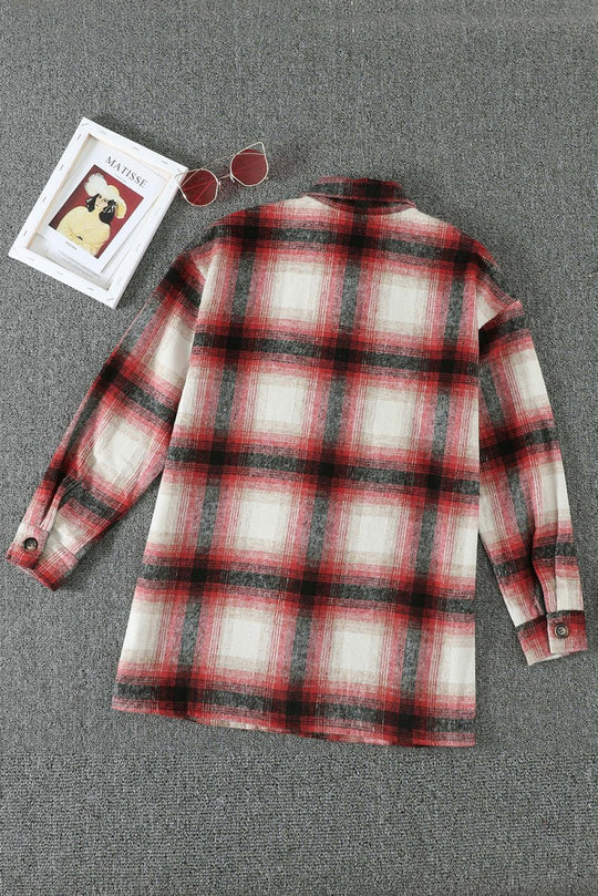 Plaid Red and Navy Shacket - Klazzi Fashion Boutique