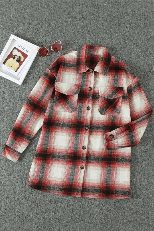 Plaid Red and Navy Shacket - Klazzi Fashion Boutique