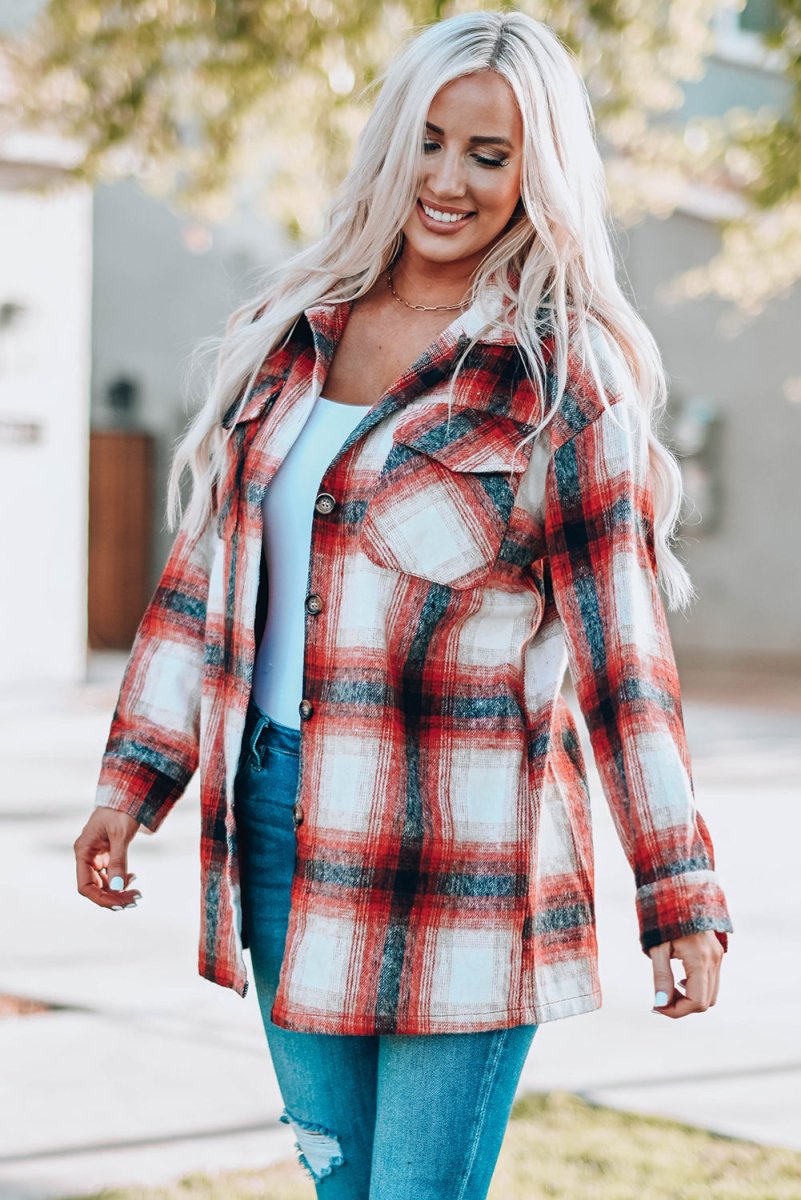 Plaid Red and Navy Shacket - Klazzi Fashion Boutique