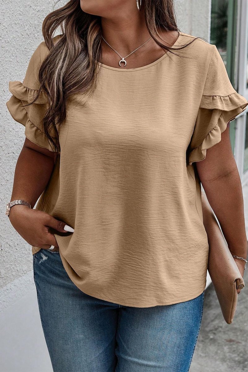 Plus Size Bright Ruffled Short Sleeve Top - Klazzi Fashion Boutique