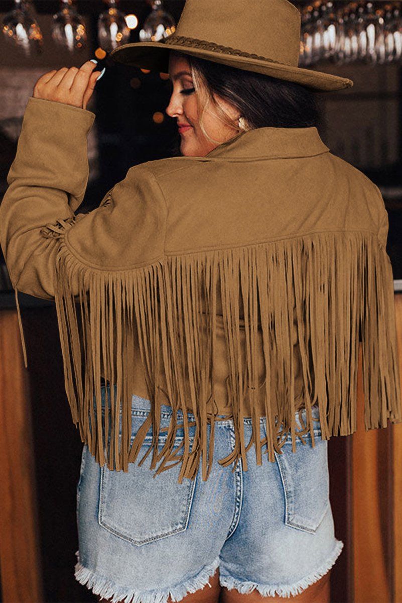 Plus Size Fringe Cropped Jacket - Klazzi Fashion Boutique