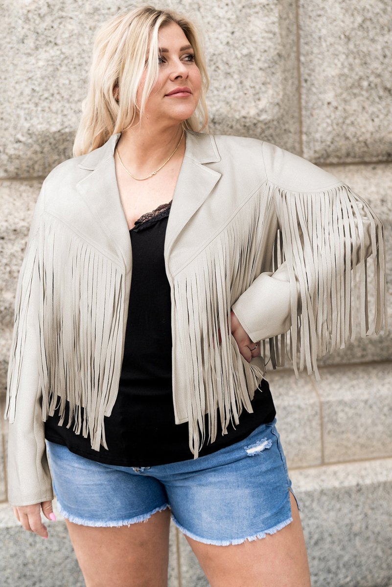 Plus Size Fringe Cropped Jacket - Klazzi Fashion Boutique