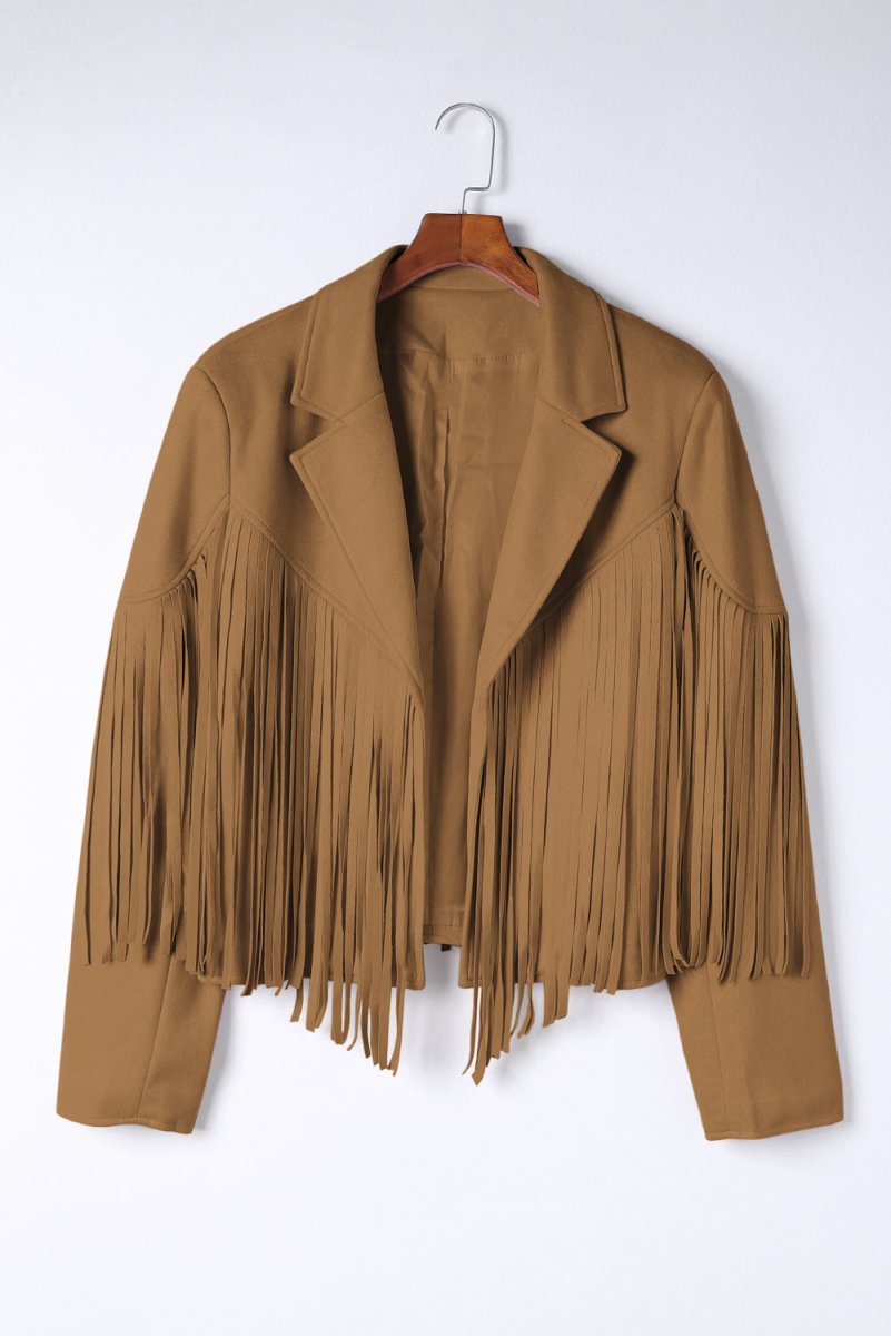 Plus Size Fringe Cropped Jacket - Klazzi Fashion Boutique