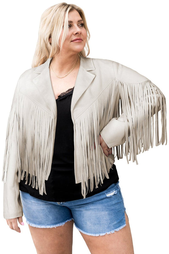 Plus Size Fringe Cropped Jacket - Klazzi Fashion Boutique