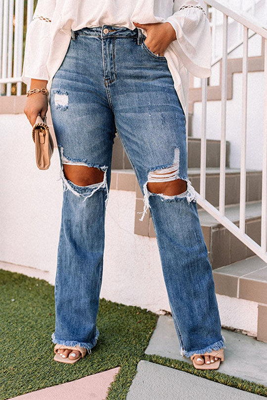 Plus Size Distressed Knee Jeans