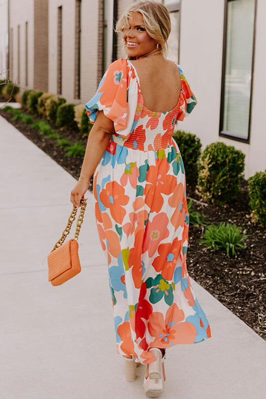 Plus Size Orange Crush Flowery Maxi Dress - Klazzi Fashion Boutique