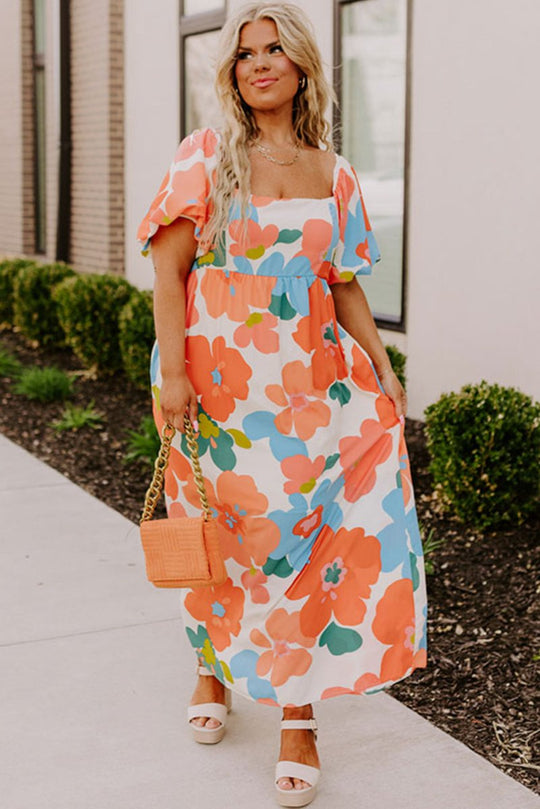 Plus Size Orange Crush Flowery Maxi Dress - Klazzi Fashion Boutique