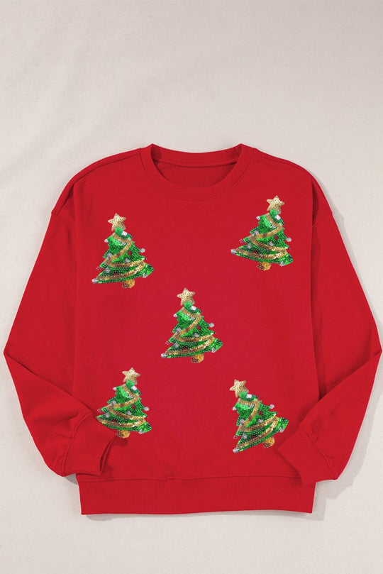 Plus Size Sequins Christmas Trees Sweatshirt - Klazzi Fashion Boutique