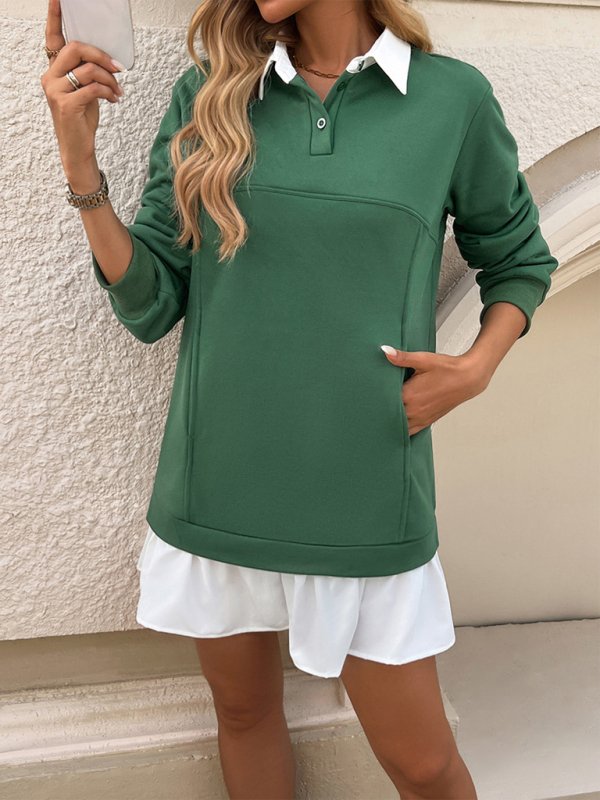 Polo Loose Casual Pocket Sweatshirt Dresses - Klazzi Fashion Boutique