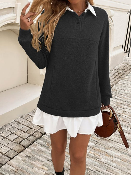 Polo Loose Casual Pocket Sweatshirt Dresses - Klazzi Fashion Boutique