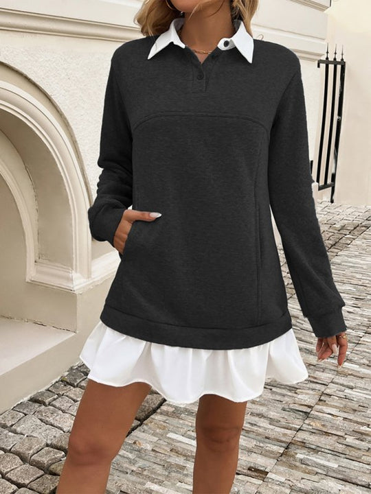 Polo Loose Casual Pocket Sweatshirt Dresses - Klazzi Fashion Boutique