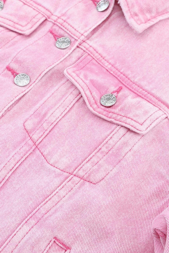 Pretty Pink Acid Wash Denim Jacket - Klazzi Fashion Boutique