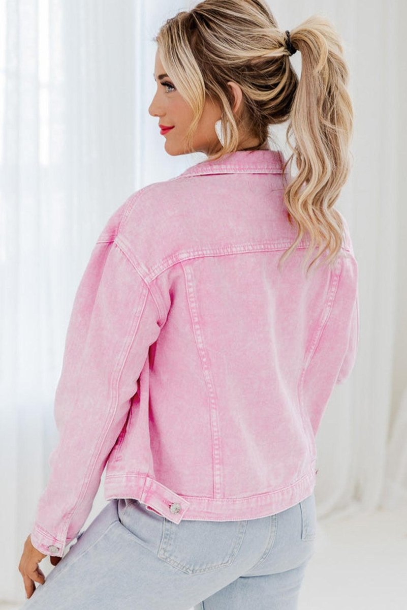 Pretty Pink Acid Wash Denim Jacket - Klazzi Fashion Boutique