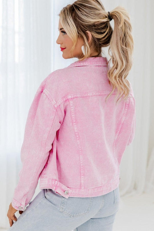 Pretty Pink Acid Wash Denim Jacket - Klazzi Fashion Boutique