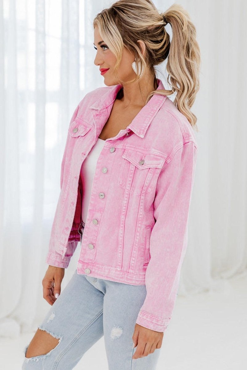 Pretty Pink Acid Wash Denim Jacket - Klazzi Fashion Boutique