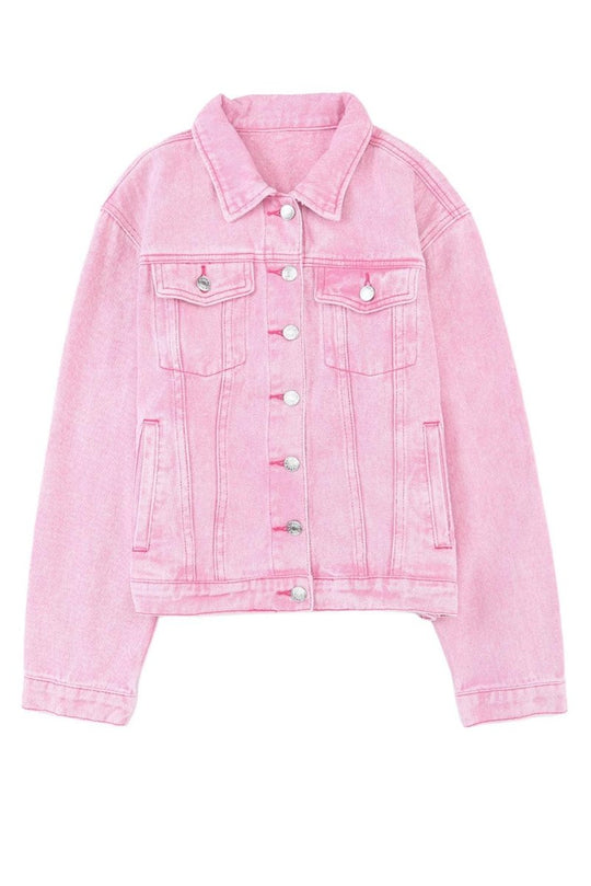 Pretty Pink Acid Wash Denim Jacket - Klazzi Fashion Boutique