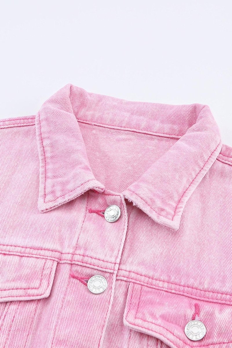 Pretty Pink Acid Wash Denim Jacket - Klazzi Fashion Boutique