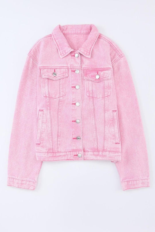 Pretty Pink Acid Wash Denim Jacket - Klazzi Fashion Boutique