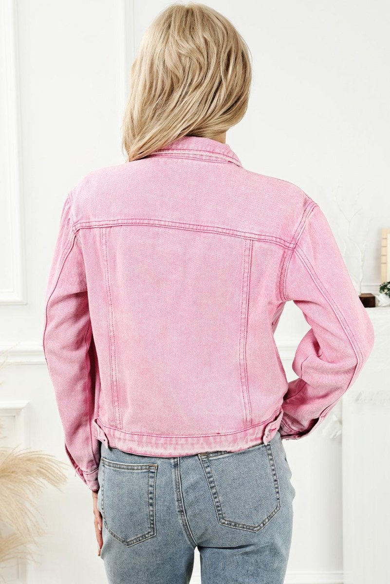 Pretty Pink Acid Wash Denim Jacket - Klazzi Fashion Boutique