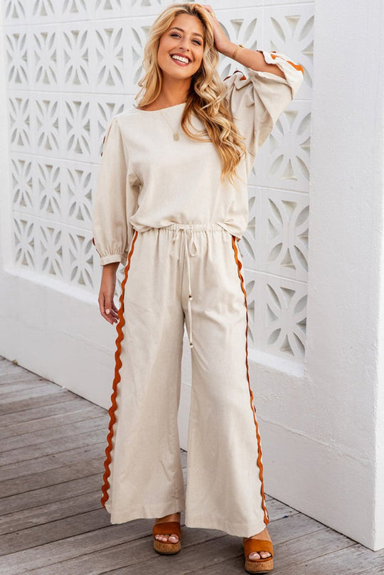 Pumpkin Spice Zig Zag Cream Wide Leg Pants Set - Klazzi Fashion Boutique