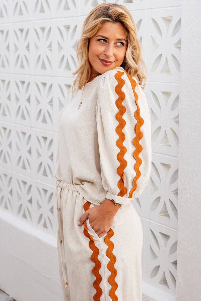 Pumpkin Spice Zig Zag Cream Wide Leg Pants Set - Klazzi Fashion Boutique