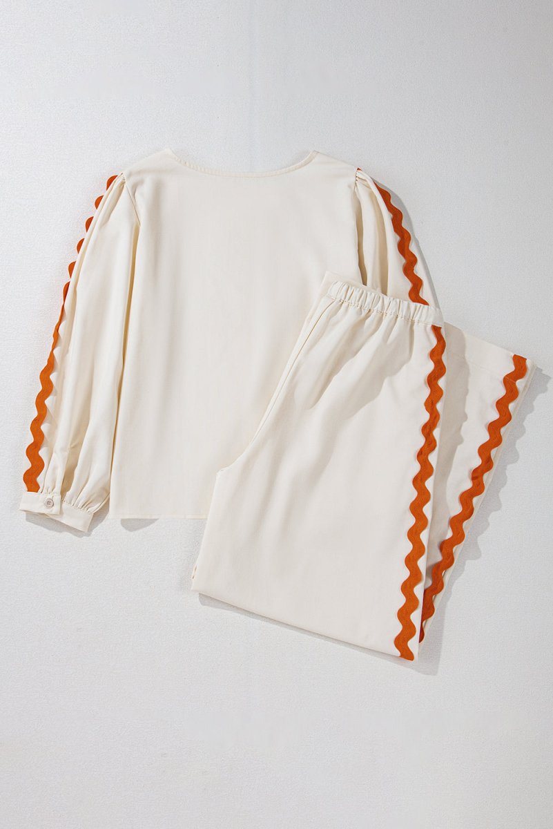 Pumpkin Spice Zig Zag Cream Wide Leg Pants Set - Klazzi Fashion Boutique