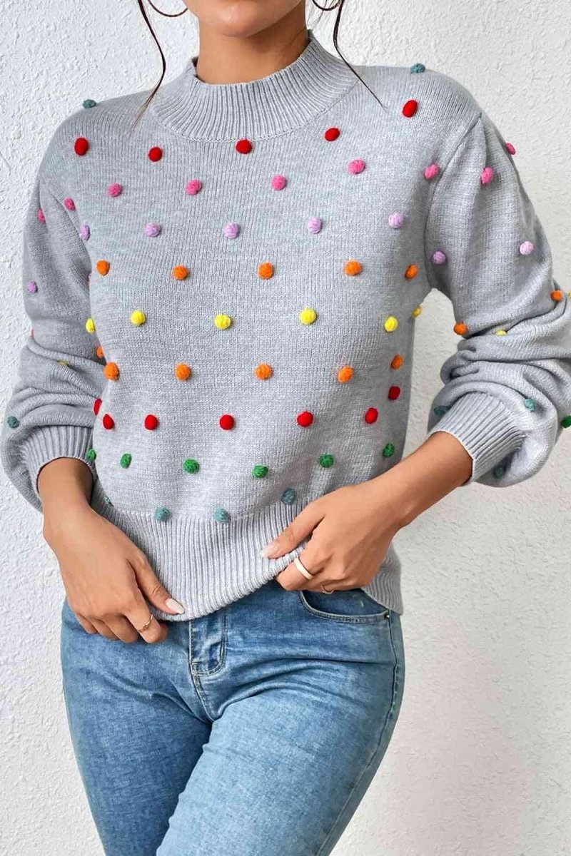 Rainbow Pom - Pom Long Sleeve Sweater - Klazzi Fashion Boutique