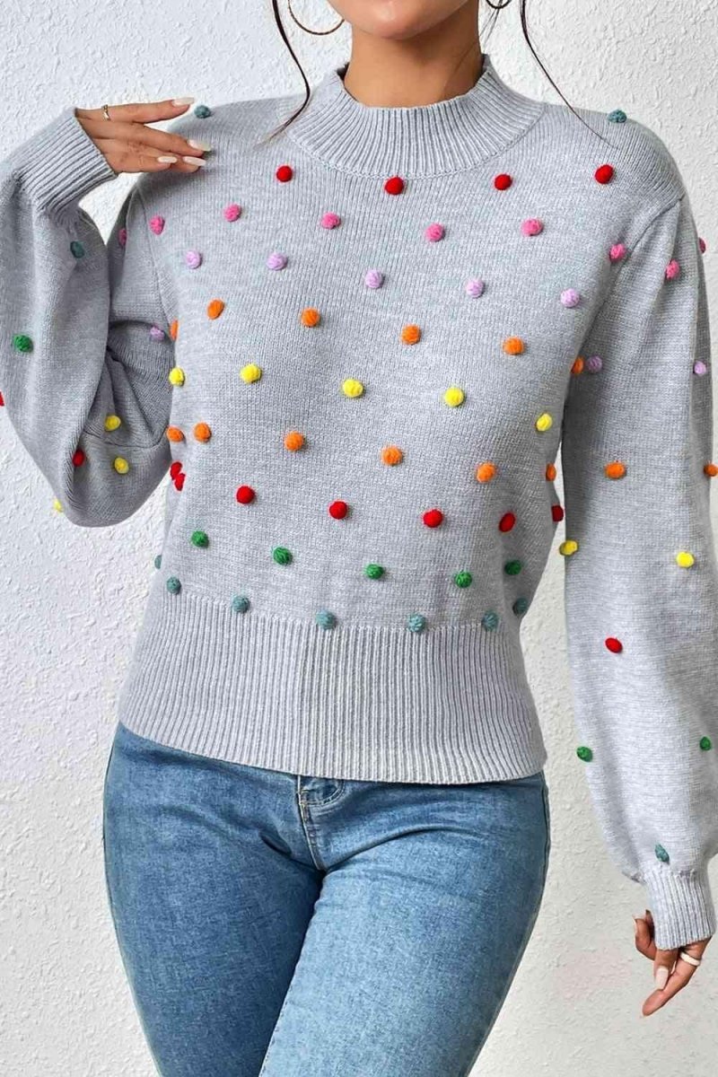 Rainbow Pom - Pom Long Sleeve Sweater - Klazzi Fashion Boutique