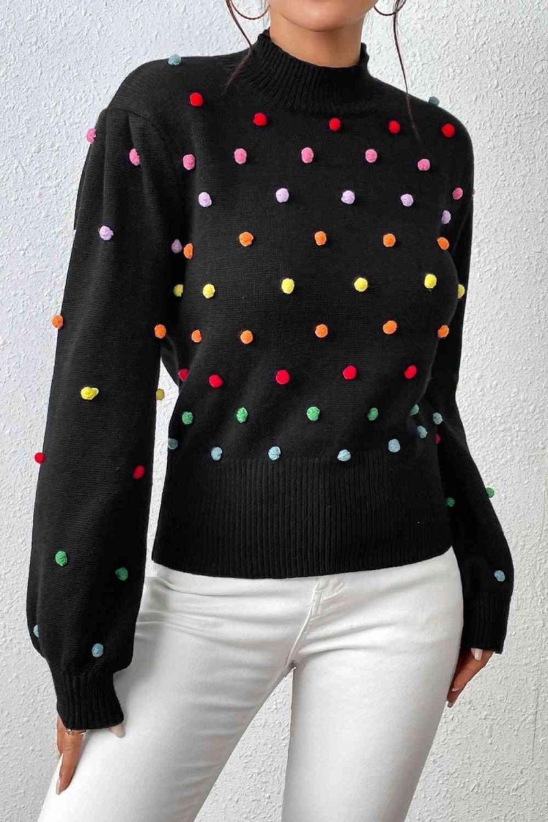 Rainbow Pom - Pom Long Sleeve Sweater - Klazzi Fashion Boutique