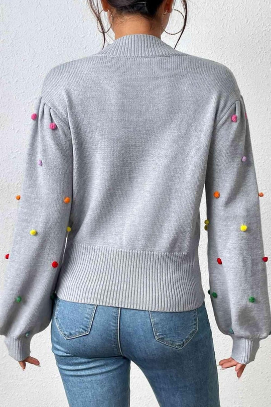 Rainbow Pom - Pom Long Sleeve Sweater - Klazzi Fashion Boutique