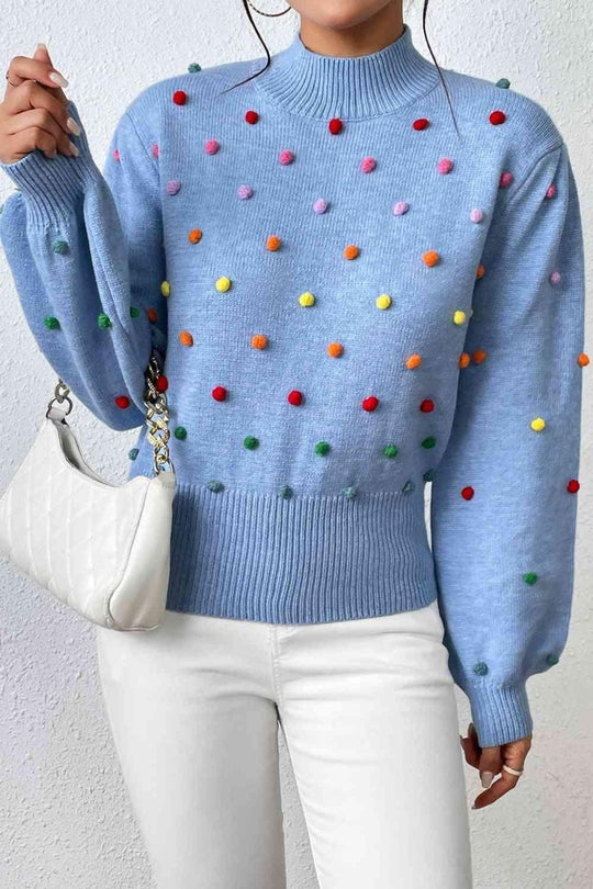 Rainbow Pom - Pom Long Sleeve Sweater - Klazzi Fashion Boutique