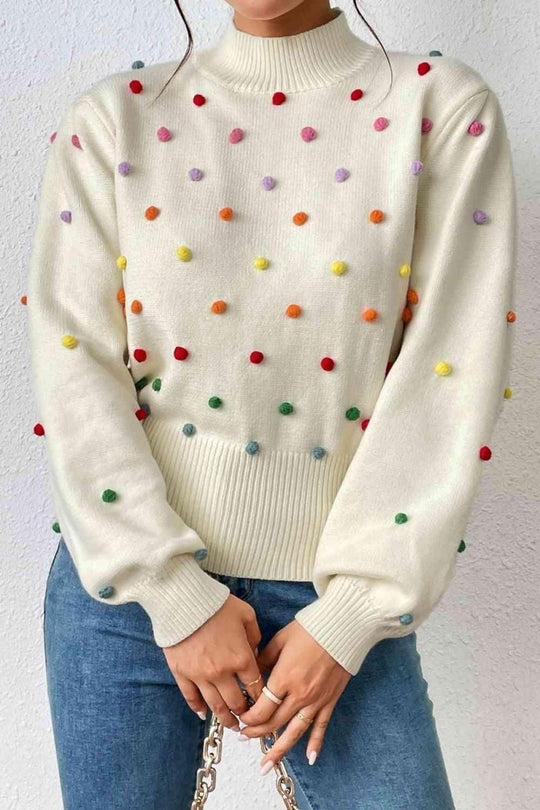 Rainbow Pom - Pom Long Sleeve Sweater - Klazzi Fashion Boutique