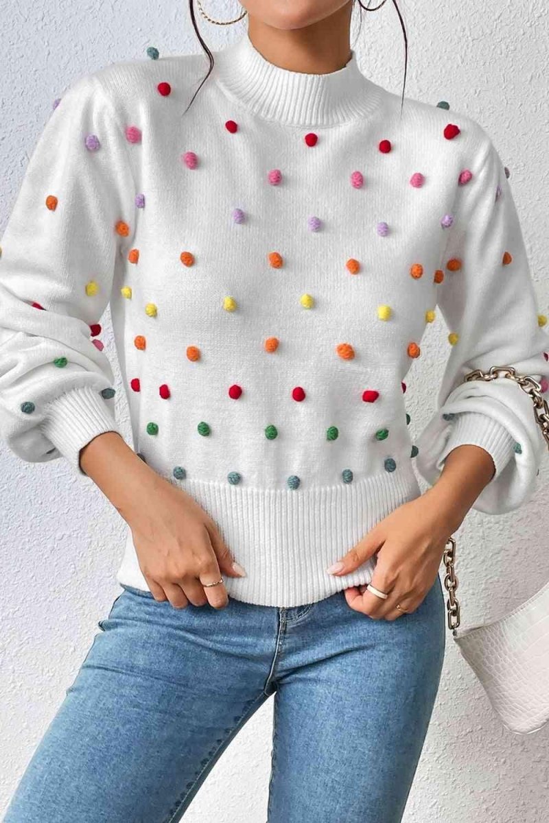 Rainbow Pom - Pom Long Sleeve Sweater - Klazzi Fashion Boutique