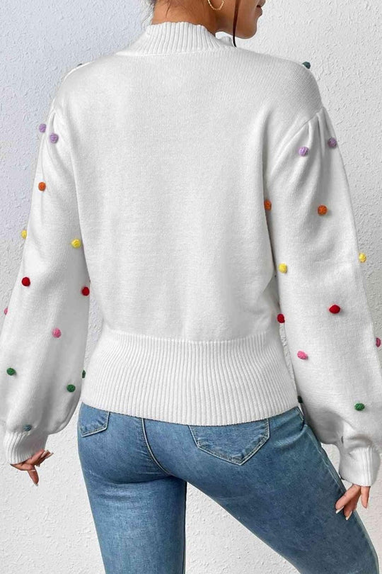 Rainbow Pom - Pom Long Sleeve Sweater - Klazzi Fashion Boutique