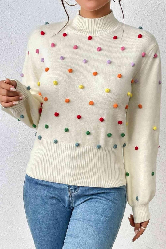 Rainbow Pom - Pom Long Sleeve Sweater - Klazzi Fashion Boutique