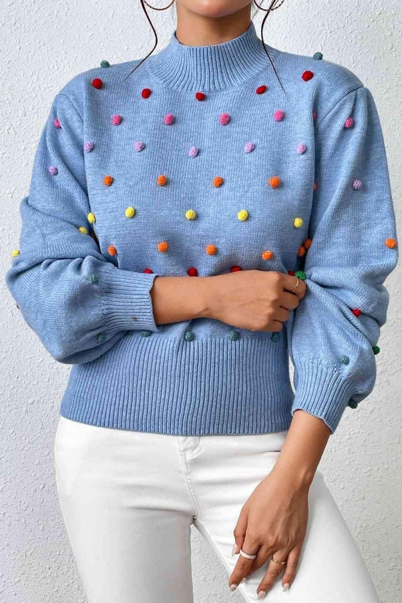 Rainbow Pom - Pom Long Sleeve Sweater - Klazzi Fashion Boutique