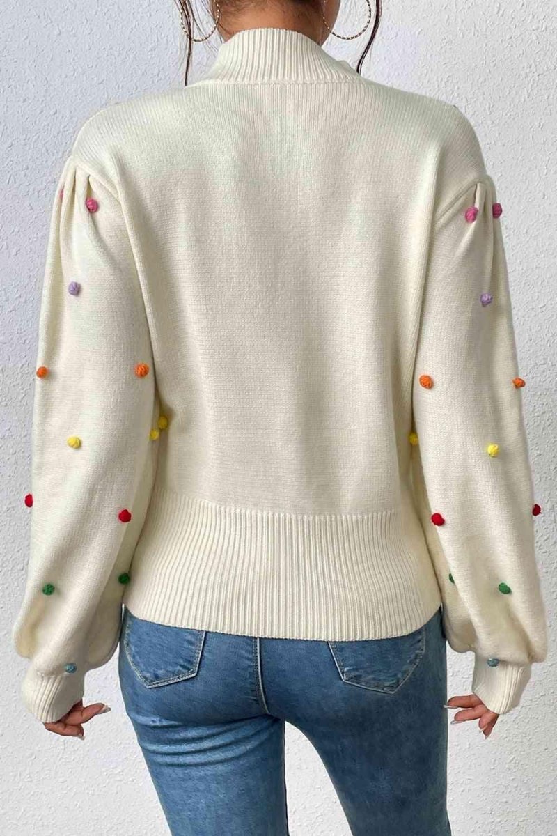 Rainbow Pom - Pom Long Sleeve Sweater - Klazzi Fashion Boutique