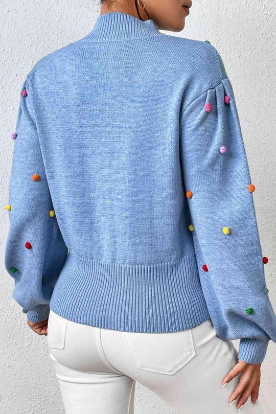 Rainbow Pom - Pom Long Sleeve Sweater - Klazzi Fashion Boutique