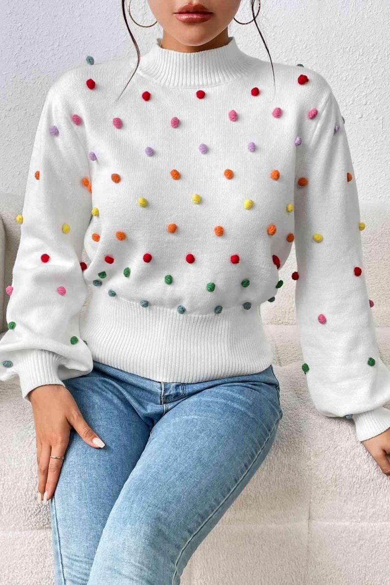 Rainbow Pom - Pom Long Sleeve Sweater - Klazzi Fashion Boutique