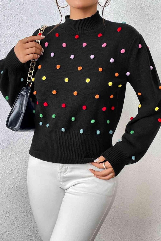 Rainbow Pom - Pom Long Sleeve Sweater - Klazzi Fashion Boutique