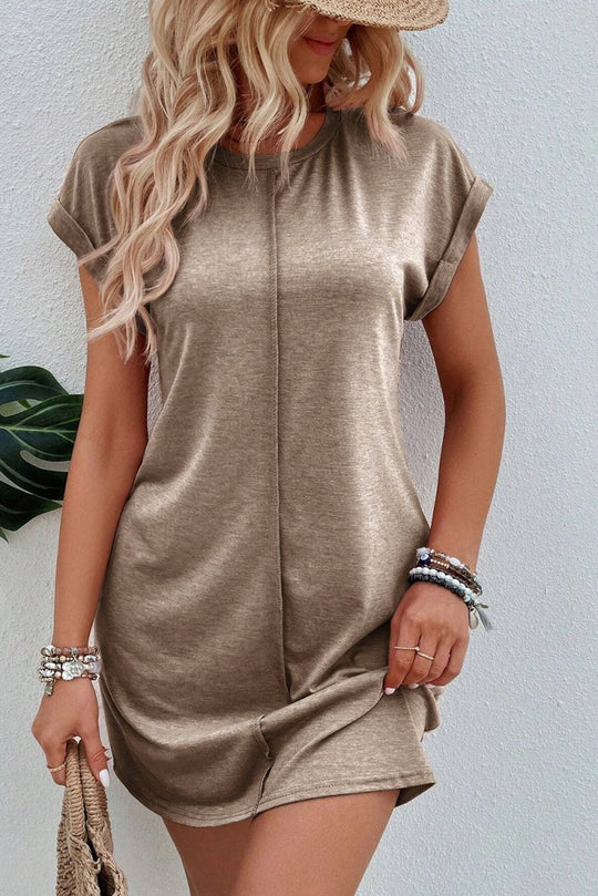 Raven Rolled Cuffs T-shirt Dress - Klazzi Fashion Boutique