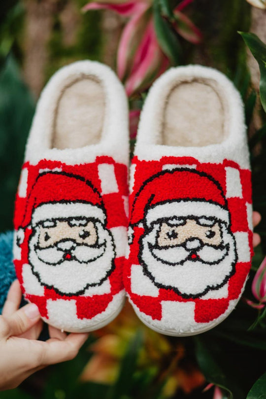 Red Checkered Santa Claus Slippers - Klazzi Fashion Boutique