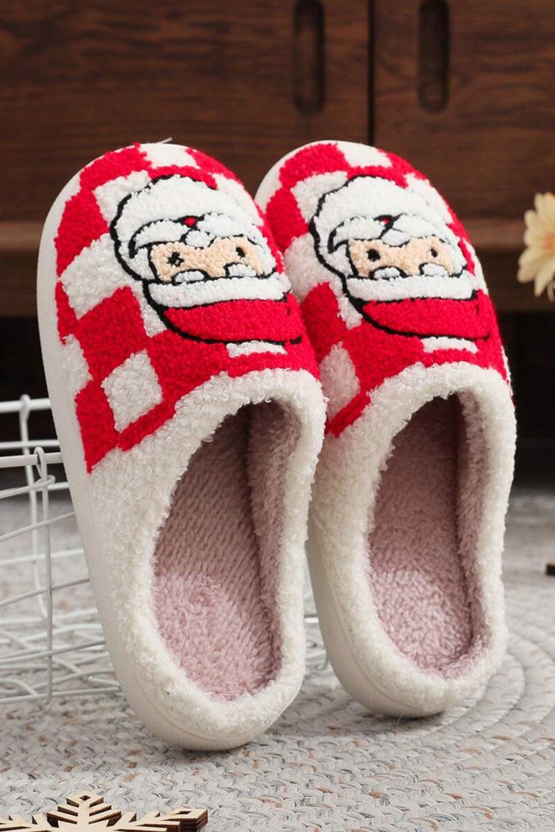 Red Checkered Santa Claus Slippers - Klazzi Fashion Boutique