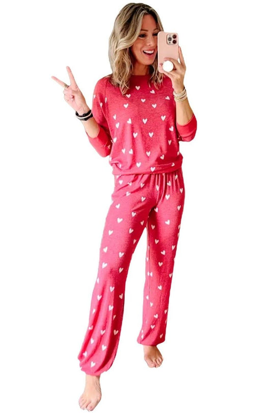 Red Hottie Valentines Heart Loungewear Set - Klazzi Fashion Boutique