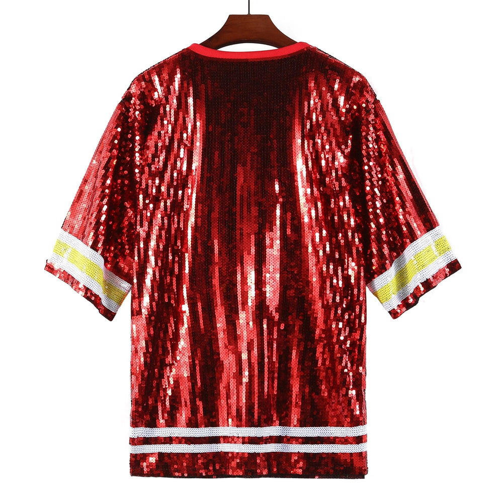  Red KANSAS Football Sequin Shirt Dress