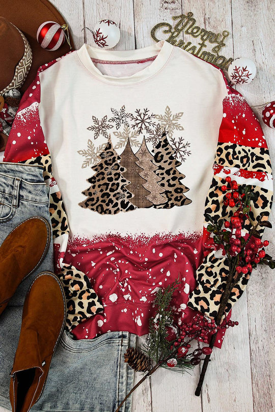 Red Leopard Christmas Tree Graphic Top - Klazzi Fashion Boutique