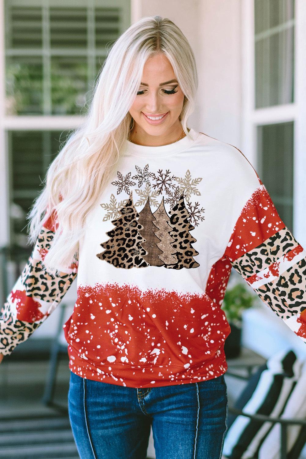 Red Leopard Christmas Tree Graphic Top - Klazzi Fashion Boutique